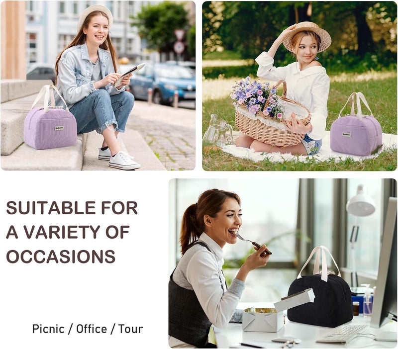 Baglemon Lunch Bag for Women Men Cute Corduroy Lunch Tote Bags Reusable Insulated Lunch Box Large Capacity Reusable Insulated Cooler for Work/Picnic/Travel - Image 2